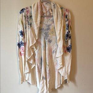 Cream and Blue Waterfall Cardigan Sweater